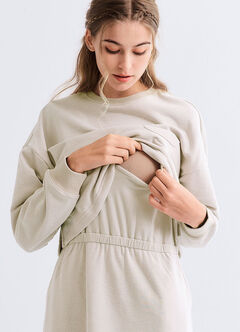 Back Slit Maternity & Nursing Two-Piece Dress, Cream, hi-res