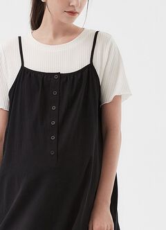 Buttoned Short Sleeve Maternity & Nursing Dress, Black, hi-res