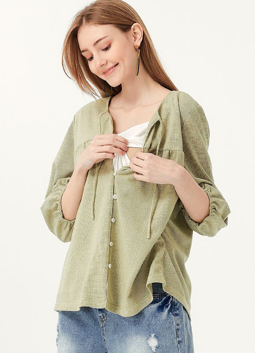 Puff Sleeves Cotton M&N Top, , hi-res image number 1