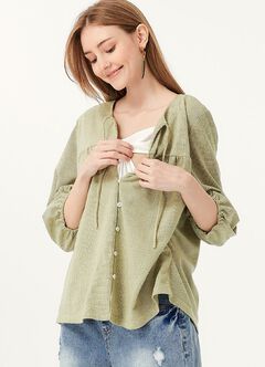 Puff Sleeves Cotton M&N Top, , hi-res
