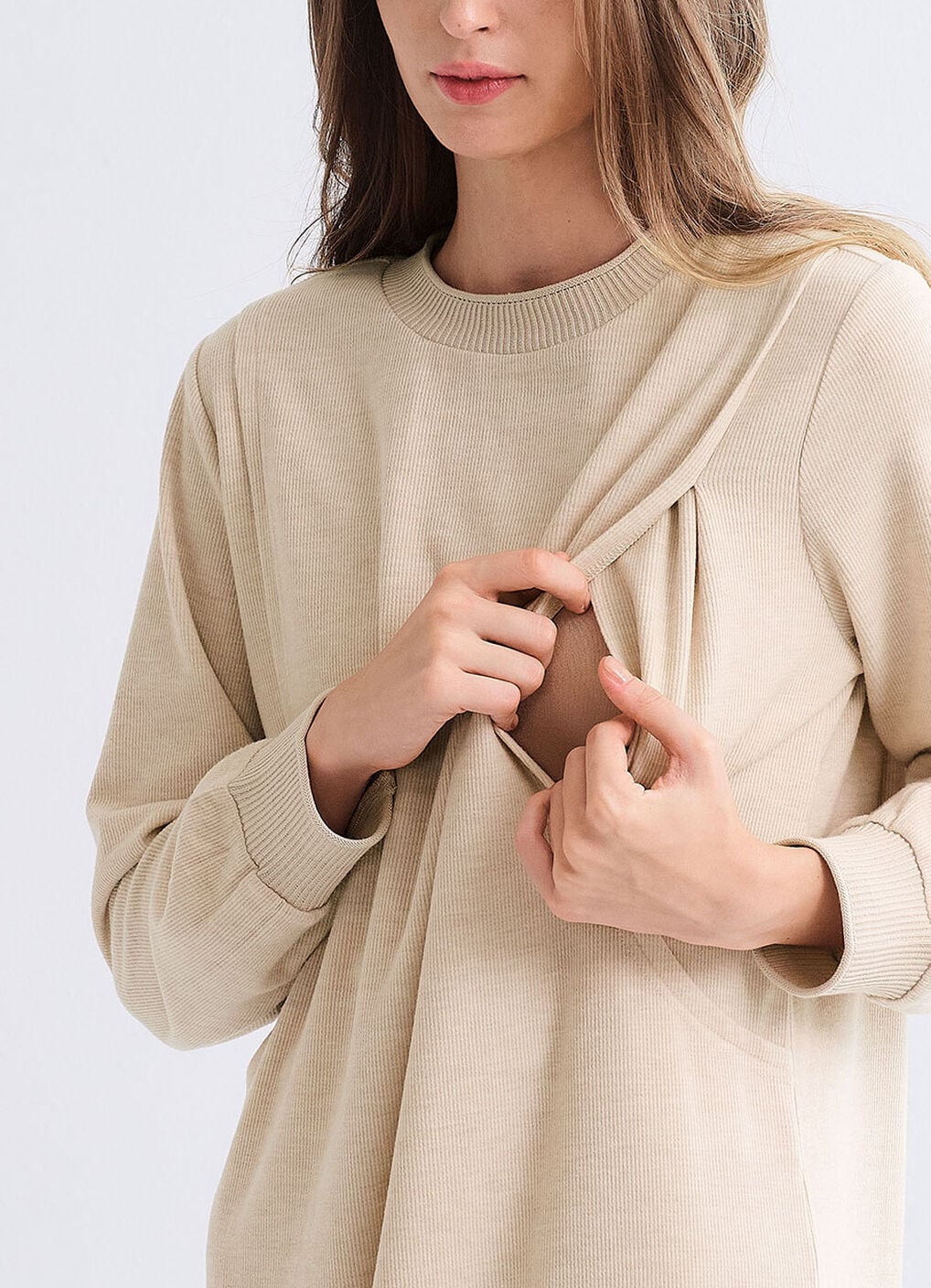 Soft Touch Maternity & Nursing Knit Dress, Cream, hi-res image number 2