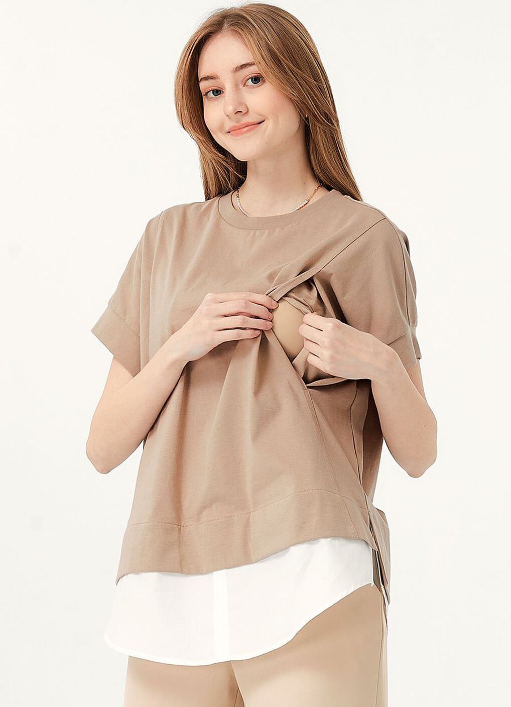 2 in 1 Cotton M&N Top, Khaki, hi-res image number 1