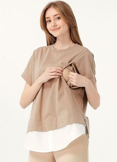 2 in 1 Cotton M&N Top, Khaki, hi-res