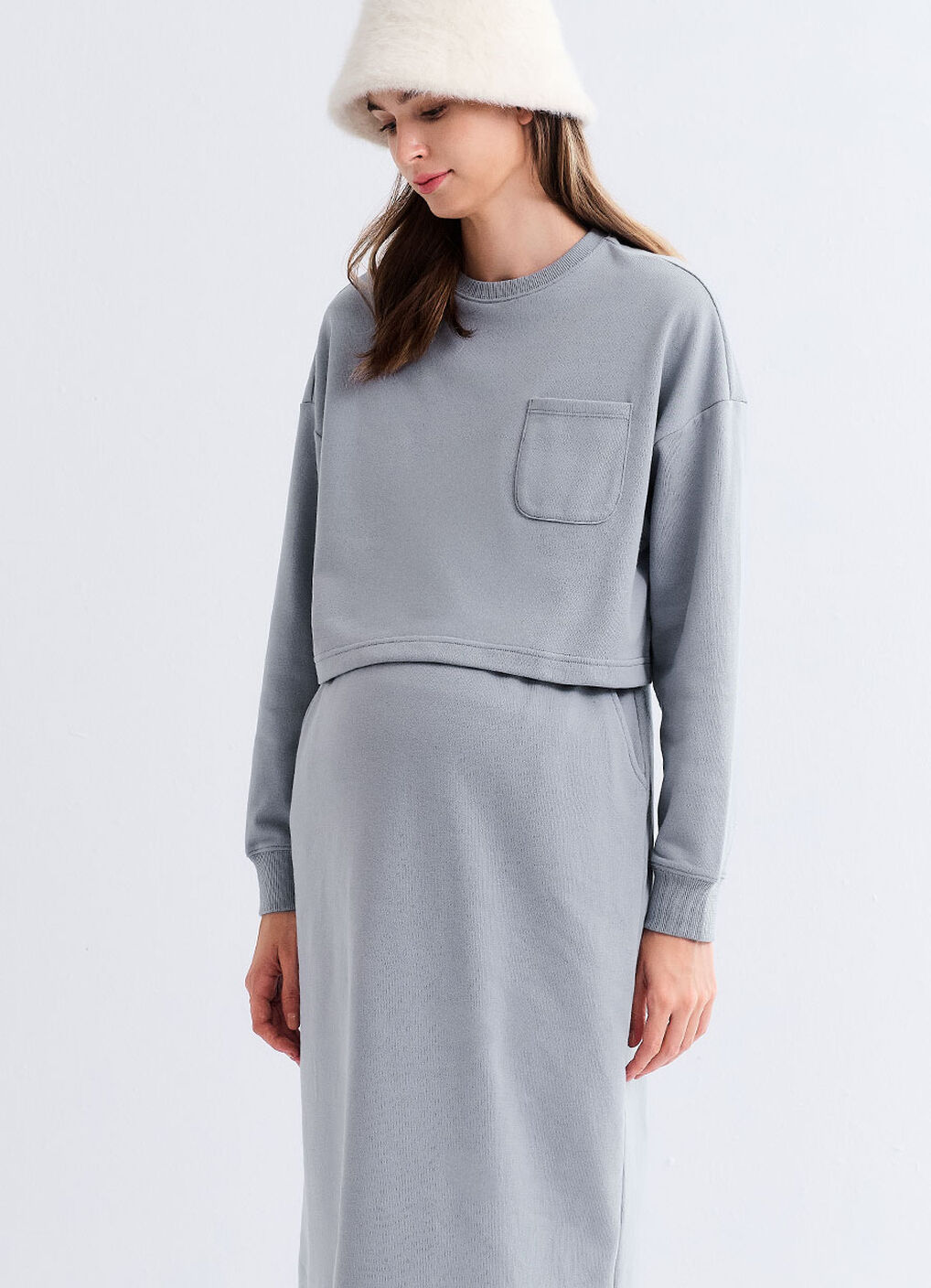 Back Slit Maternity & Nursing Two-Piece Dress, Sage, hi-res image number 0