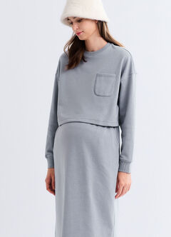Back Slit Maternity & Nursing Two-Piece Dress, Sage, hi-res