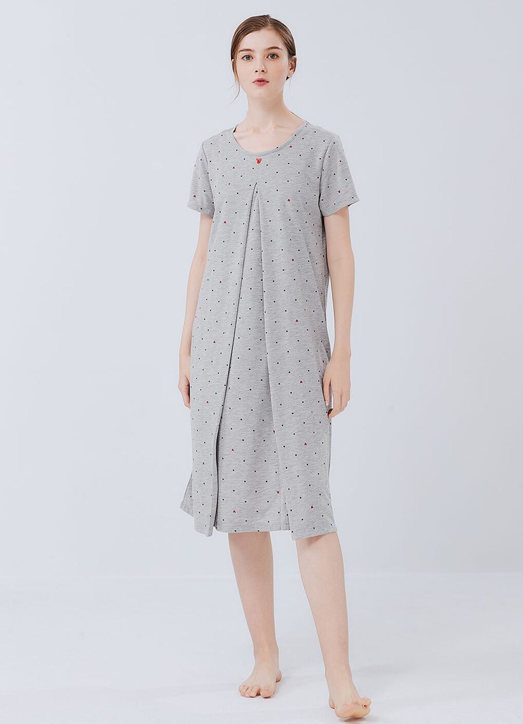 Mickey Dotty Maternity & Nursing Pyjama Dress, Silver, hi-res image number 3