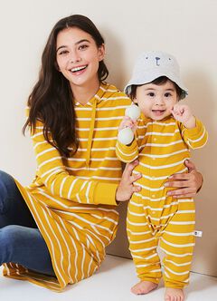 Striped Maternity & Nursing Hoodie Dress, Mustard, hi-res