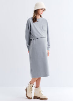 Back Slit Maternity & Nursing Two-Piece Dress, Sage, hi-res