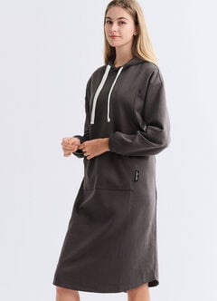 Relaxed Cotton Maternity & Nursing Hoodie Dress, Charcoal, hi-res