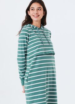 Striped Maternity & Nursing Hoodie Dress, Green, hi-res