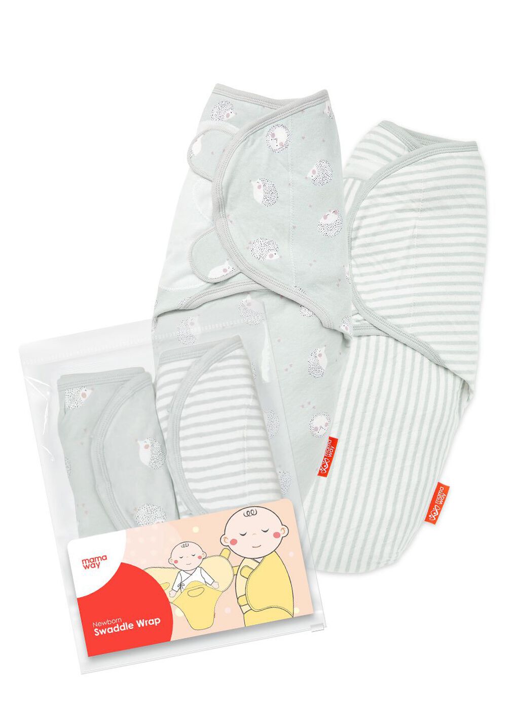 Hedgehog Cocoon Swaddle Wrap 2 Pack-Blue Grey-F, Blue Grey, hi-res image number 0