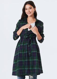 Classic Plaid Maternity & Nursing Shirt Dress, , hi-res