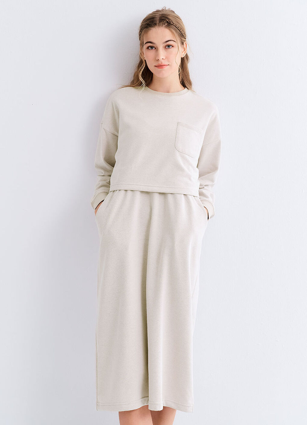 Back Slit Maternity & Nursing Two-Piece Dress, Cream, hi-res image number 2
