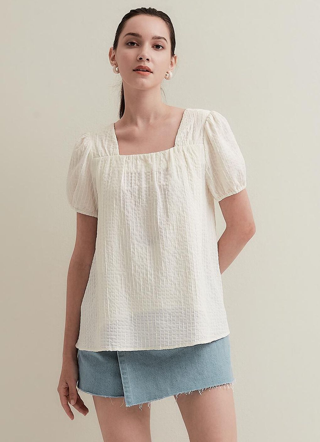 Square Collar Maternity & Nursing Top, Cream, hi-res image number 0