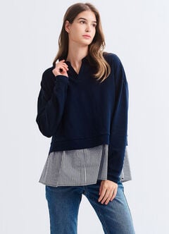 Skipper Collar 2 in 1 Maternity & Nursing Layered Jumper, Navy, hi-res