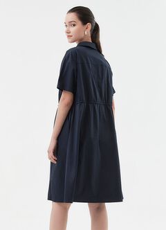 Collared Tie Waist Maternity & Nursing Short Sleeve Dress, Navy, hi-res