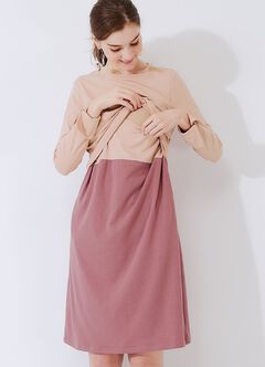 2 in 1 Maternity & Nursing Dress, Dusty Pink, hi-res