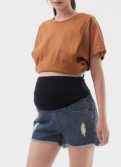 Raw Hem Maternity Denim Shorts, , hi-res
