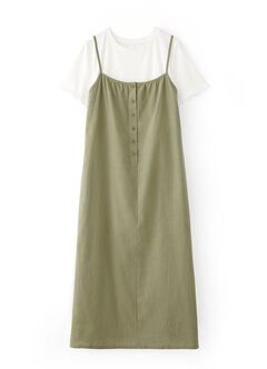 Buttoned Short Sleeve Maternity & Nursing Dress, Olive, hi-res