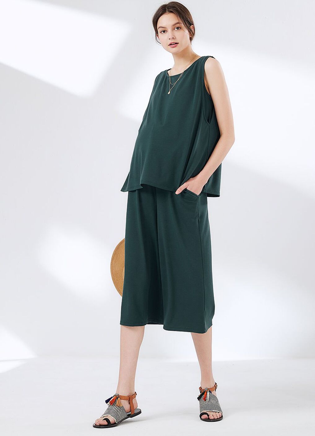 Maternity & Nursing Top Plus Wide Leg Pants Co-Ord Set, Deep Green, hi-res image number 2