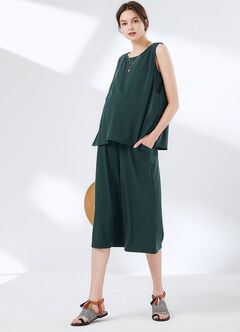 Maternity & Nursing Top Plus Wide Leg Pants Co-Ord Set, Deep Green, hi-res