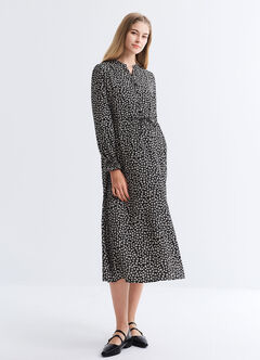 Half Placket Maternity & Nursing Dress, Black, hi-res