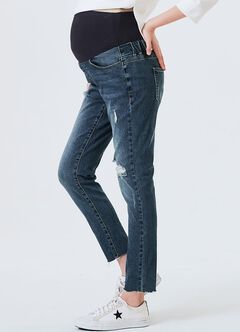 Raw Hem Ripped Maternity Skinny Jeans, , hi-res