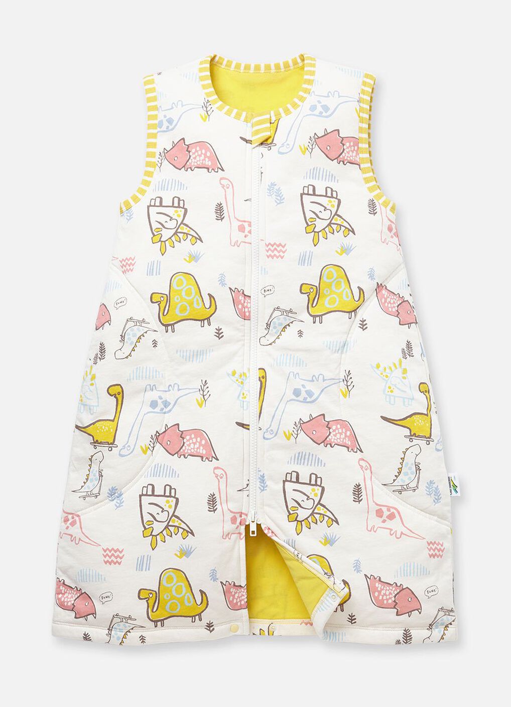 Lightweight Optimum Temp. Sleep Suit- Dinosaur, Mustard, hi-res image number 0