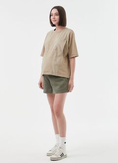 Blend Short Sleeve Maternity & Nursing Top, Khaki, hi-res