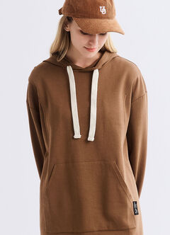 Relaxed Cotton Maternity & Nursing Hoodie Dress, Camel, hi-res