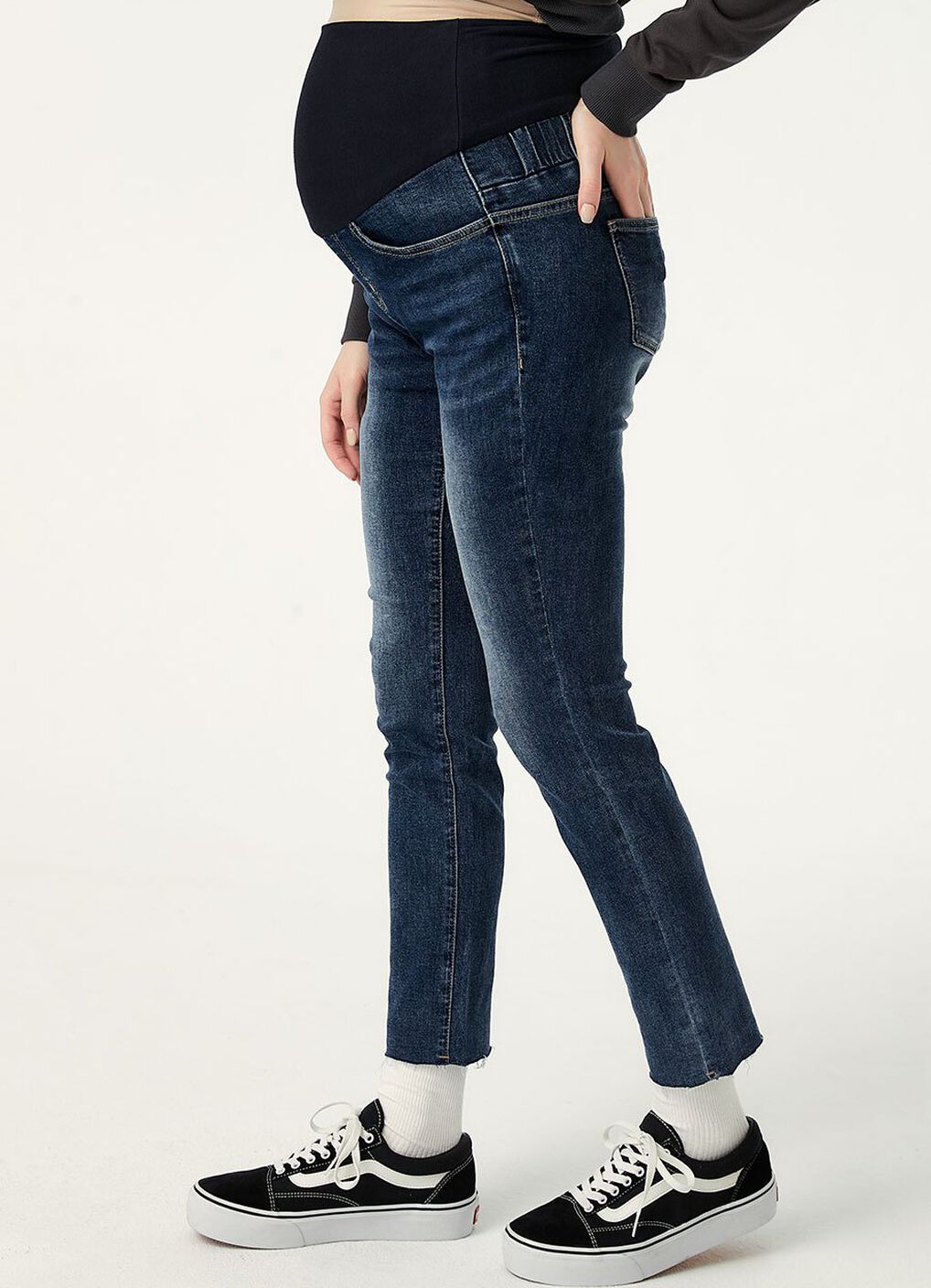 Raw Hem Maternity Slim Straight Jeans, Navy, hi-res image number 2