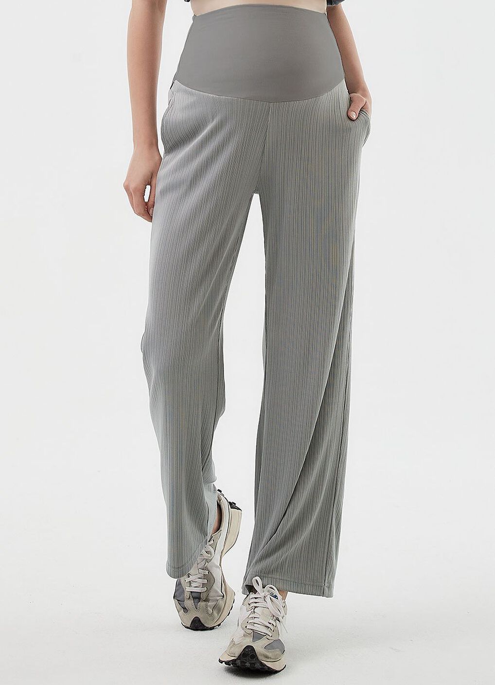 Pleated Maternity Straight Leg Pants, Silver, hi-res image number 1