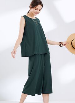 Maternity & Nursing Top Plus Wide Leg Pants Co-Ord Set, Deep Green, hi-res
