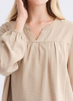 Pleated V-Neck Maternity & Nursing Top, Khaki, hi-res