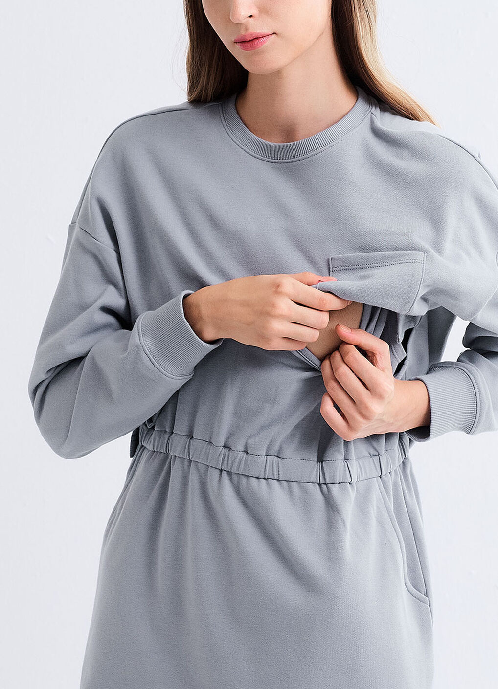 Back Slit Maternity & Nursing Two-Piece Dress, Sage, hi-res image number 3
