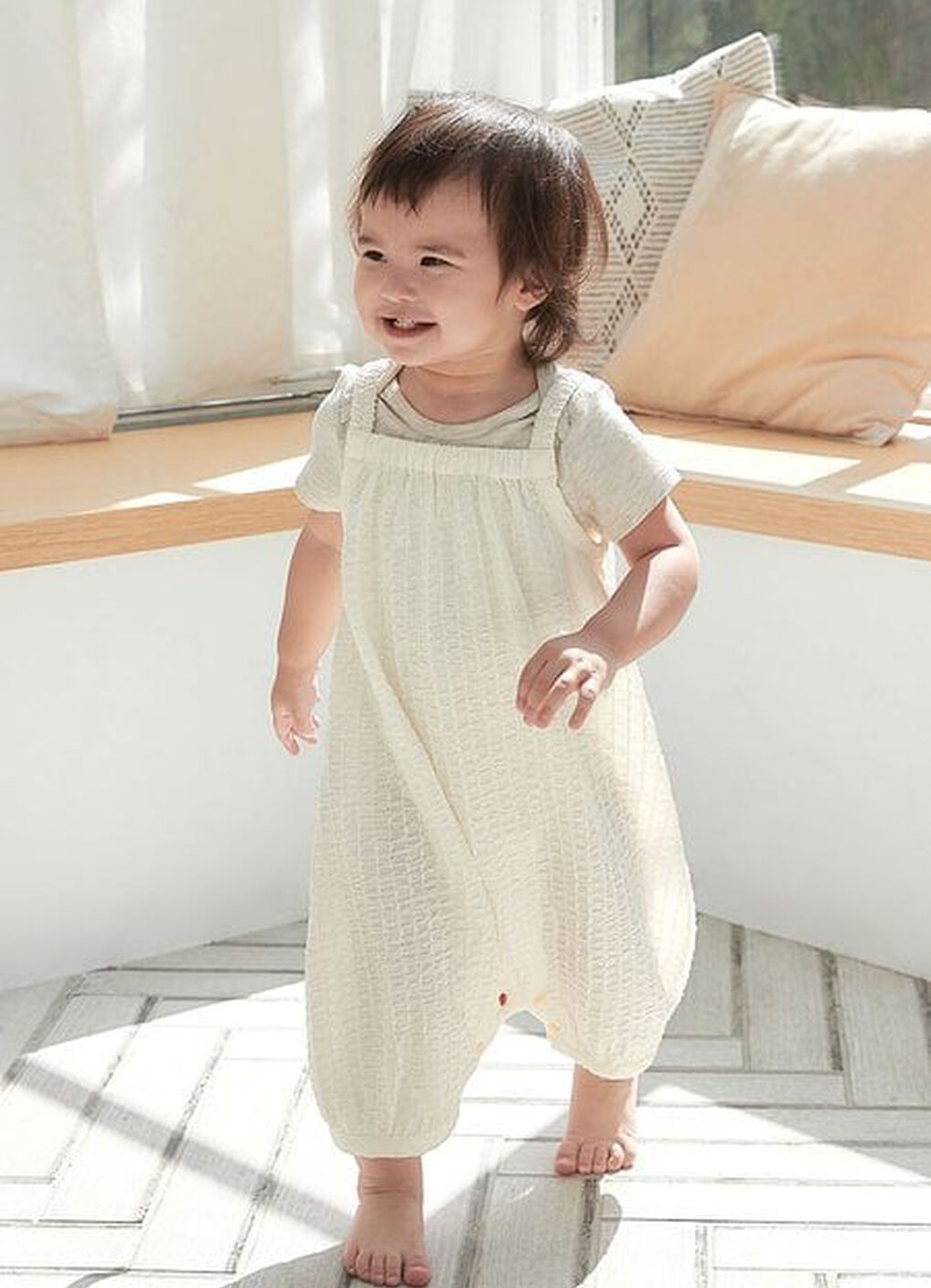 Spaghetti Strap Baby Bib Shorts, Cream, hi-res image number 2