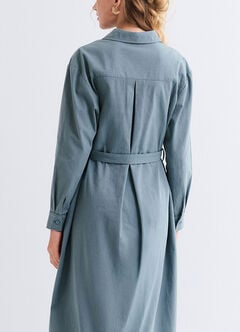 Elegant Belted Maternity & Nursing Shirt Dress, Sage, hi-res