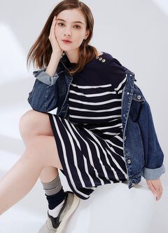 Striped Maternity & Nursing Dress, , hi-res
