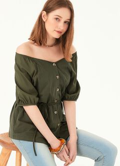 Puff Sleeve Maternity & Nursing Top, Olive, hi-res