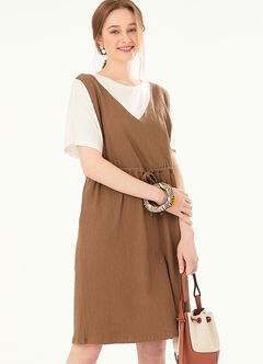2 in 1 Splicing Maternity & Nursing Dress, Mink, hi-res