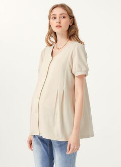 Puff Sleeves Button Down Maternity & Nursing Top, , hi-res