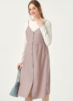 Button-Front Maternity & Nursing Dress, Mauve, hi-res