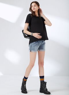Maternity Ripped Denim Shorts, , hi-res