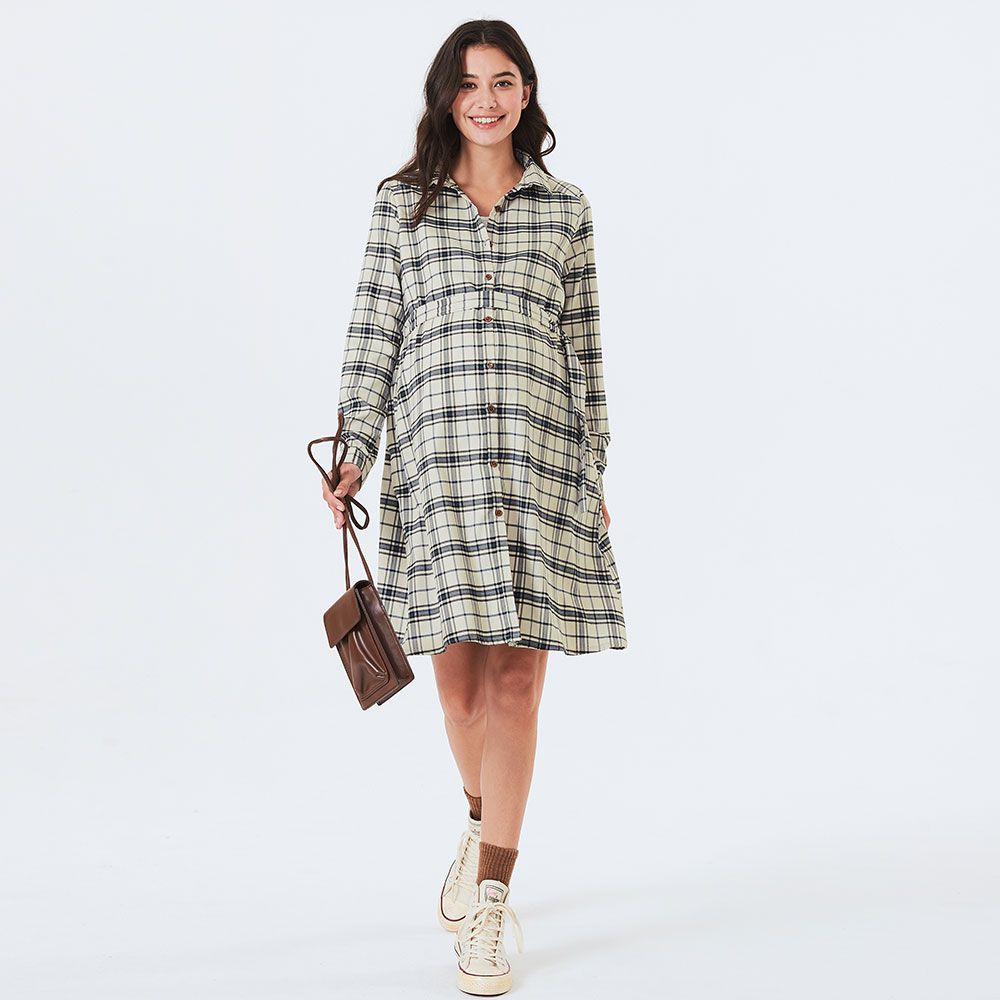 Classic Plaid Thermal Maternity & Nursing Shirt Dress