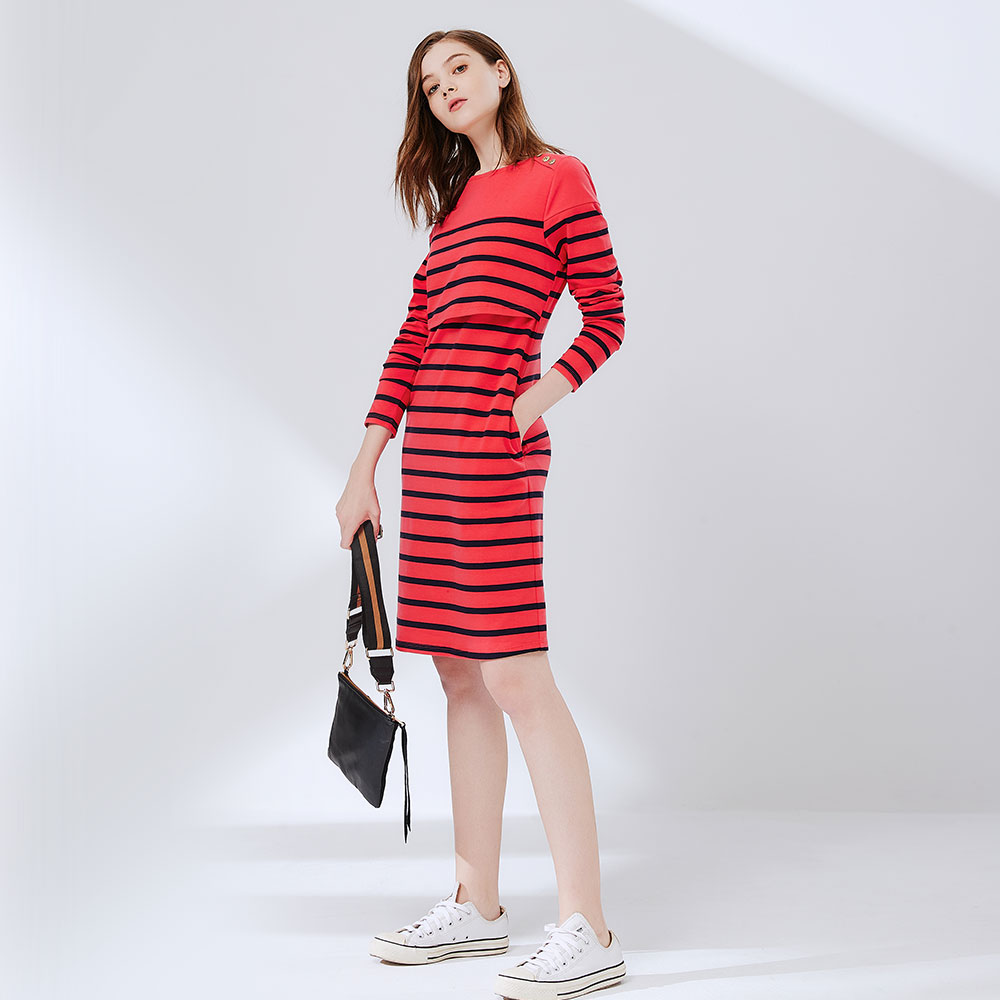 Striped Maternity & Nursing Dress