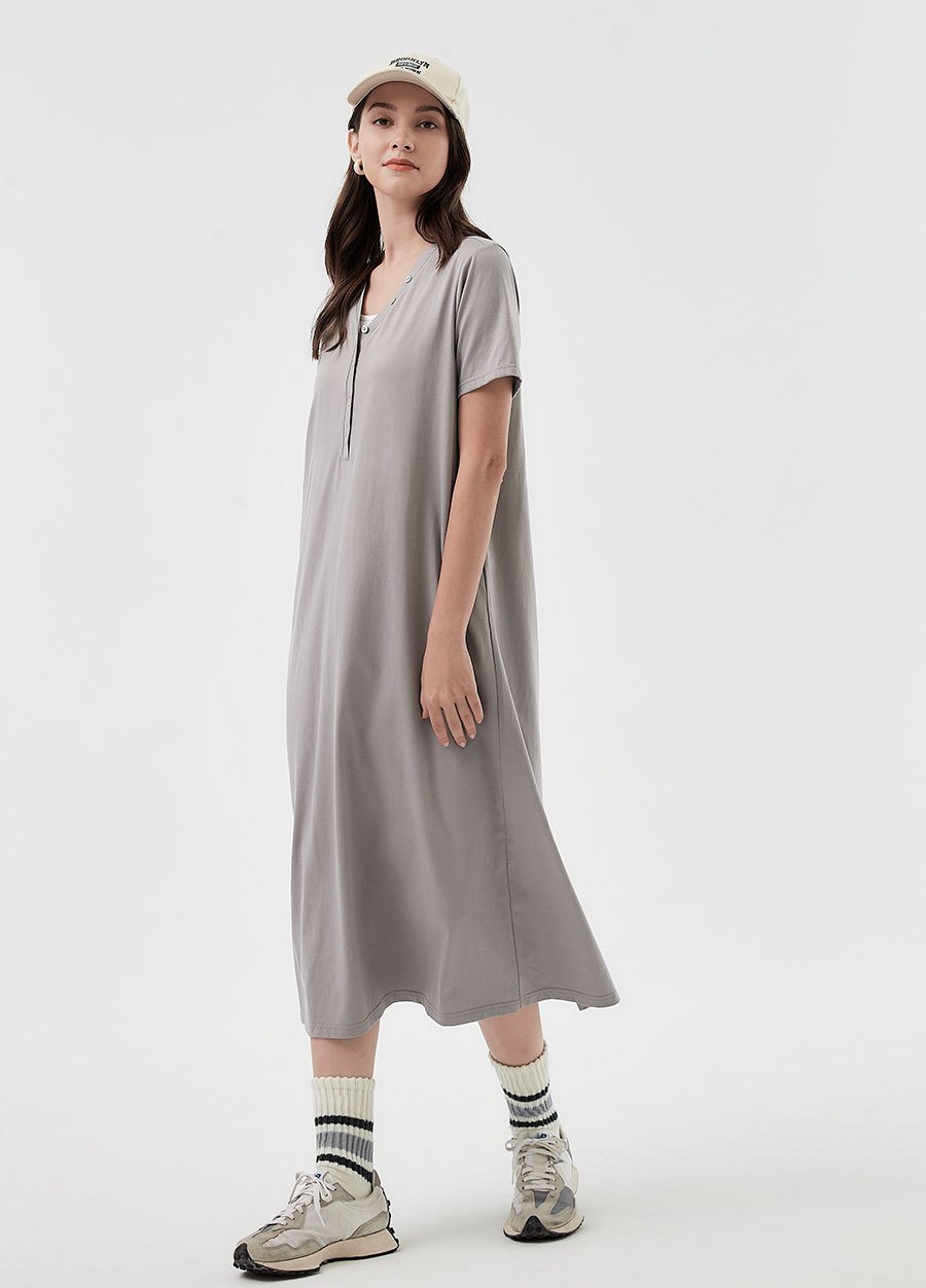 V-neck Short Sleeve Maternity & Nursing Dress