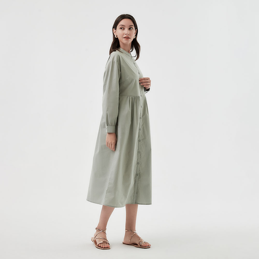 Cotton Long Sleeve Maternity & Nursing Shirt Dress 