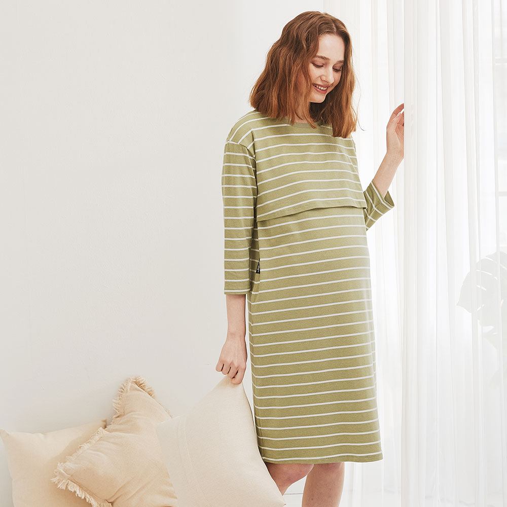 Striped Maternity & Nursing Pyjama Dress