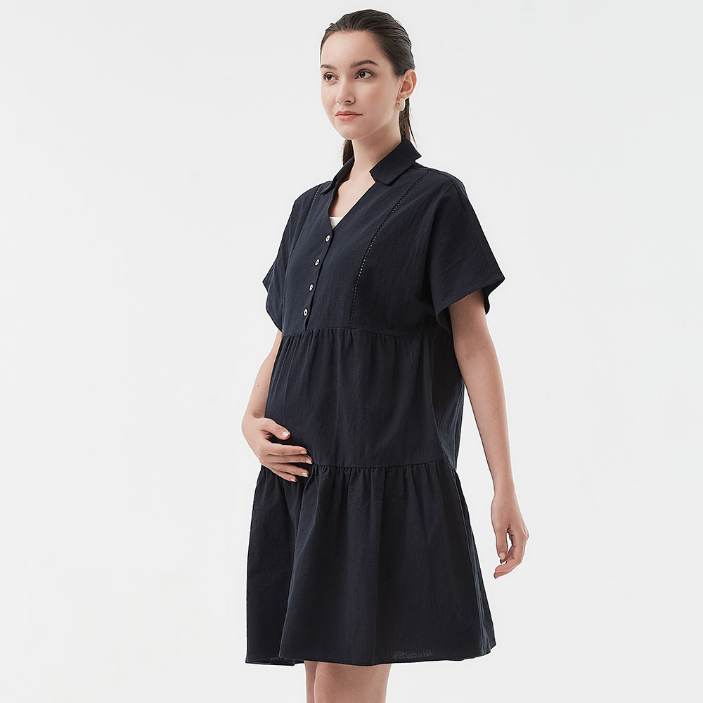 Cotton Maternity & Nursing Short Sleeve Tiered Dress 