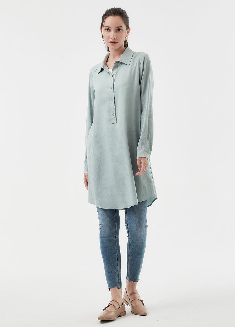 Half Button Collared Maternity & Nursing Long Blouse, Sage, small